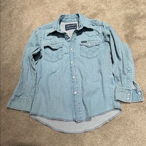 Wrangler Light Blue Denim Button-Up Shirt